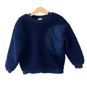 Hanna Andersson Faux Shearling Crewneck Sweater - Navy Blue - 5 or 110cm